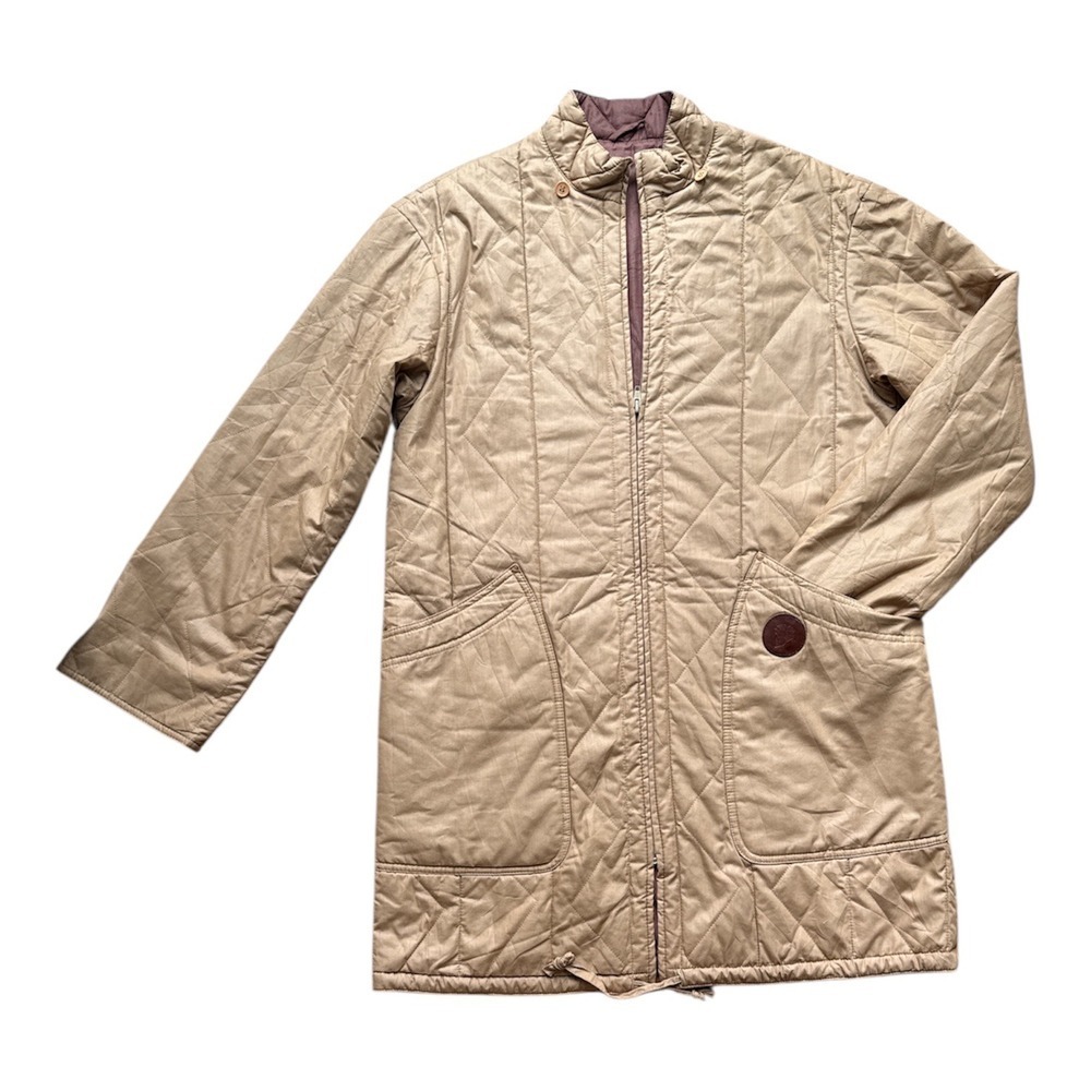Vintage Quilted Long Jacket Neutral Beige – Women's Medium